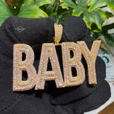 Baby Letter Pendant Iced Out CZ Diamond Hip Hop Chain Gold Plated Name Necklace Bling Statement Jewelry Rope Chain