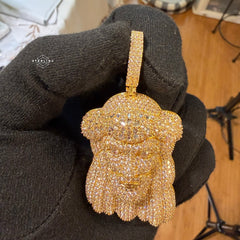 Gold Iced Out Jesus Face Pendant 14k Gold Plated + AntiTarnish Rope Chain