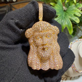 Gold Iced Out Jesus Face Pendant 14k Gold Plated + AntiTarnish Rope Chain