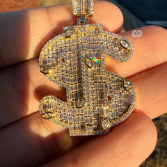 14K Gold Plated Money Sign Iced Pendant