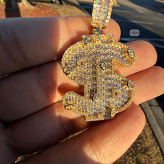 14K Gold Plated Money Sign Iced Pendant