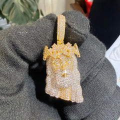 Gold Iced Out Jesus Thorns Pendant 14k Gold Plated + AntiTarnish Rope Chain