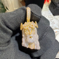 Gold Iced Out Jesus Thorns Pendant 14k Gold Plated + AntiTarnish Rope Chain