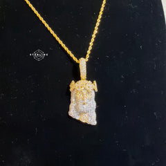 Gold Iced Out Jesus Thorns Pendant 14k Gold Plated + AntiTarnish Rope Chain