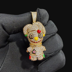 14K Gold Iced Out Voodoo Bear Pendant | CZ Diamond Hip Hop Necklace | Stitched Doll Bling Charm with Free 22β24" Chain