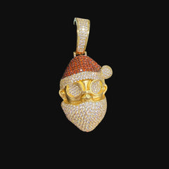 14K Gold Iced Out Santa Pendant | CZ Diamond Hip Hop Necklace | Christmas Bling Charm