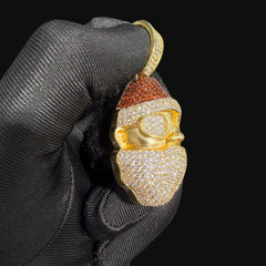 14K Gold Iced Out Santa Pendant | CZ Diamond Hip Hop Necklace | Christmas Bling Charm