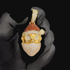 14K Gold Iced Out Santa Pendant | CZ Diamond Hip Hop Necklace | Christmas Bling Charm