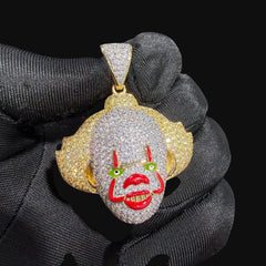 14K Gold Iced Out Clown Face Pendant | CZ Diamond Hip Hop Necklace | Carnival Mask Bling Charm