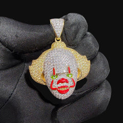 14K Gold Iced Out Clown Face Pendant | CZ Diamond Hip Hop Necklace | Carnival Mask Bling Charm
