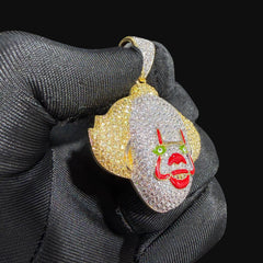 14K Gold Iced Out Clown Face Pendant | CZ Diamond Hip Hop Necklace | Carnival Mask Bling Charm