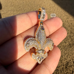 Fleur De Lis 14K Gold Plated Iced Out Pendant