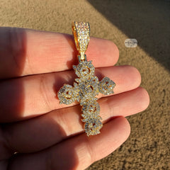 Cluster Cross Iced Pendant 14k Gold Plated