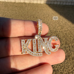 King Iced 14K Gold Plated Pendant + Steel Rope Chain
