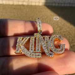 King Iced 14K Gold Plated Pendant + Steel Rope Chain