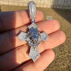Lion Cross Iced Out Pendant 14k White Gold Plated