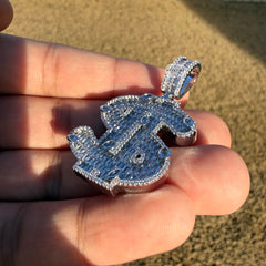 14K White Gold Plated Money Sign Iced Pendant