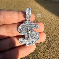 14K White Gold Plated Money Sign Iced Pendant