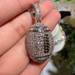 Iced Out Football Pendant + Steel Rope Chain