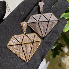 Iced Diamond Shape Pendant CZ Hip Hop Chain Gold or Silver Geometric Bling Necklace Statement Jewelry + Steel Rope Chain