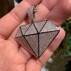 Iced Diamond Shape Pendant CZ Hip Hop Chain Gold or Silver Geometric Bling Necklace Statement Jewelry + Steel Rope Chain