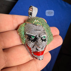 14K Gold Plated Clown Face Pendant Iced Out CZ Diamonds + Free Rope Chain