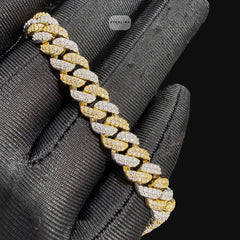 8mm Moissanite Miami Cuban Link Bracelet 8 Inch 14K Gold Plated Two Tone Iced Out Bracelet