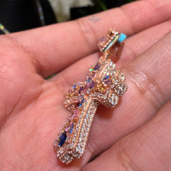 Moissanite Rose Color Cross Pendant