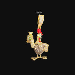 Iced Out Money Chicken Pendant Gold CZ Cartoon Bird Hip Hop Necklace with Free Chain