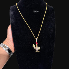 Iced Out Money Chicken Pendant Gold CZ Cartoon Bird Hip Hop Necklace with Free Chain