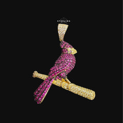 Iced Out Cardinal Bird Pendant Necklace Pink Red CZ Gold Hip Hop Statement Charm with Free Chain