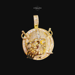 Iced Out Pirate Skull Pendant Necklace Gold CZ Baguette Hip Hop Skull Charm with Free Rope Chain