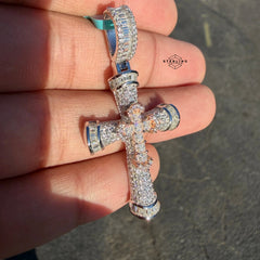 Moissanite Gothic Dual Cross Pendant - Rose Two Tone