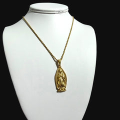 Gold Virgin Mary Pendant Necklace, Stainless Steel Necklace for Men, Religious Catholic Pendant, 14K Gold Waterproof Necklace, Gift for Him