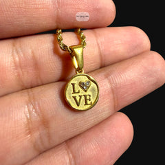 Gold Love Pendant Necklace, Stainless Steel Necklace for Men Women, Heart CZ Pendant, 14K Gold Waterproof Necklace, Gift for Him Her