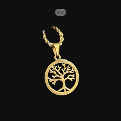 Gold Tree of Life Pendant Necklace, Stainless Steel Necklace for Men Women, Symbolic Family Pendant, 14K Gold Waterproof Necklace, Gift