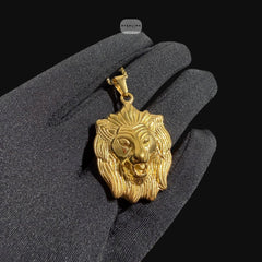 Gold Lion Pendant Necklace, Stainless Steel Necklace for Men, Lion Head Pendant, 14K Gold Waterproof Necklace, Gift for Him, Hypoallergenic Jewelry