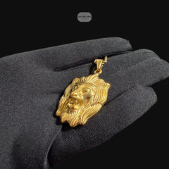 Gold Lion Pendant Necklace, Stainless Steel Necklace for Men, Lion Head Pendant, 14K Gold Waterproof Necklace, Gift for Him, Hypoallergenic Jewelry