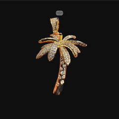 14K Gold Plated Iced Out Palm Tree Pendant | CZ Diamond Hip Hop Tropical Necklace with Free Rope Chain