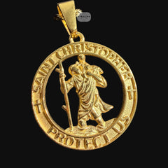 Gold Saint Christopher Pendant Necklace, Stainless Steel Necklace for Men, Religious Catholic Pendant, 14K Gold Waterproof Necklace, Gift for Him