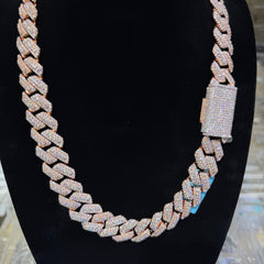Moissanite 20mm Rose Gold over Silver 3D Cuban Chain