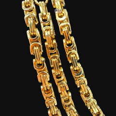 Gold 6mm Byzantine Chain Necklace or Bracelet, Mens 316L Stainless Steel, 14K Gold PVD Bonded, Waterproof Hypoallergenic Jewelry