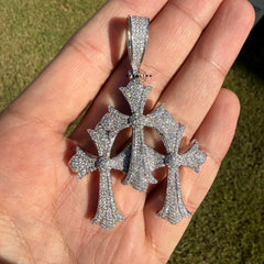 Moissanite Gothic Triple Cross Pendant 925 Silver Iced Out Steel Rope Chain