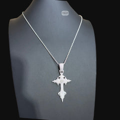 Moissanite Gothic Cross Pendant, Iced Out 925 Sterling Silver Hip Hop Necklace w 24" Rope Chain