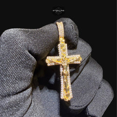 Nugget Iced Out Gold Jesus Cross Crucifix