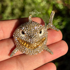 Shark Iced Out Gold Tone Stainless Steel Pendant