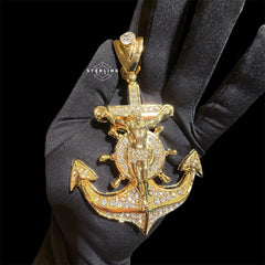 XL Gold Iced Out Jesus Anchor Pendant