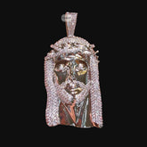 Jesus Face Silver Tone Large Iced Out Pendant