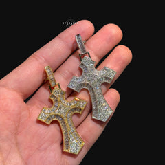 Baguette Cross Iced Out Pendant 14k Gold Plated CZ