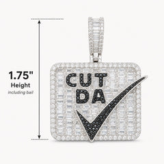 Cut Da Check Pendant Necklace, Iced Out Hip Hop Jewelry, CZ Baguette Diamond Pendant, Money Check Charm, Rap Streetwear Rope Chain Gift